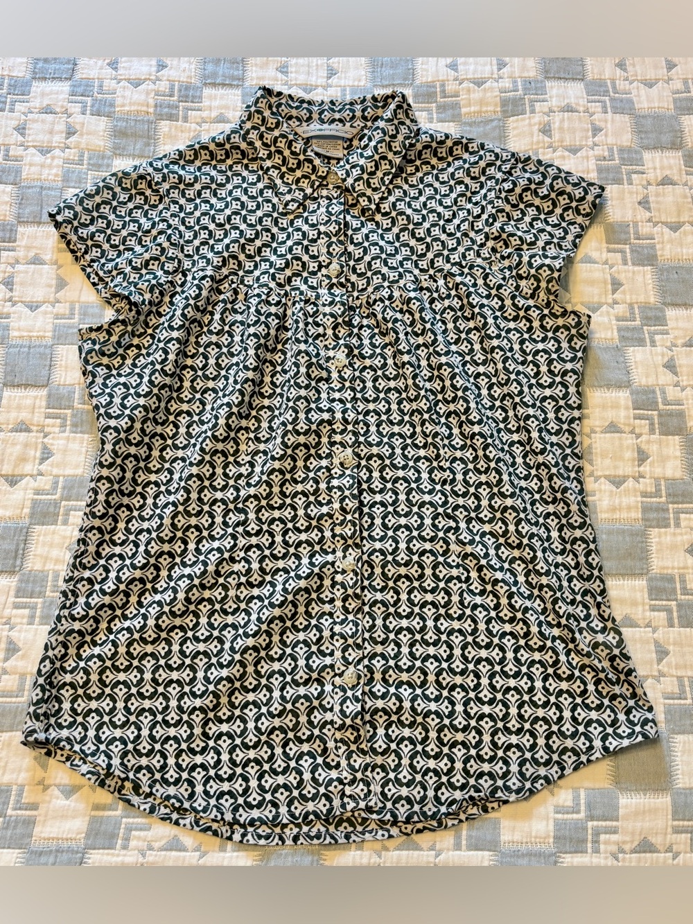 ExOfficio Black and White Geometric Short-Sleeve Button-Down Shirt
